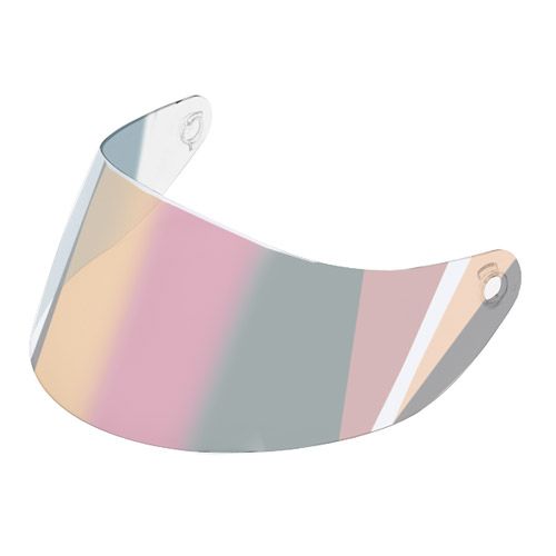 Rainbow iridium visor for Simpson helmets, featuring a sleek, curved design with a reflective finish in shades of pink, gold, and silver, and is Pinlock ready for fog resistance.