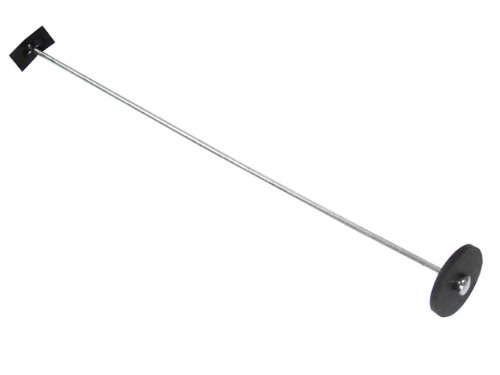 Silver metal fan mounting rod with a black rubber cushion on one end and a black mounting plate on the other, designed for secure installation.