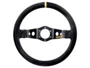 Black suede steering wheel with a 215 mm diameter, featuring a gold stripe, a central hub with multiple holes, and a sleek design by Sparco.