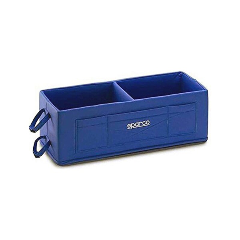 Blue Sparco Double Helmet Box made of durable material, featuring two compartments, side handles for easy carrying, and a front pocket for additional storage.