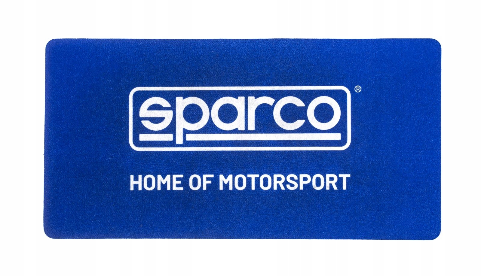 Blue Sparco floor mat featuring a soft texture, with the logo "sparco" and the phrase "HOME OF MOTORSPORT" prominently displayed in white.