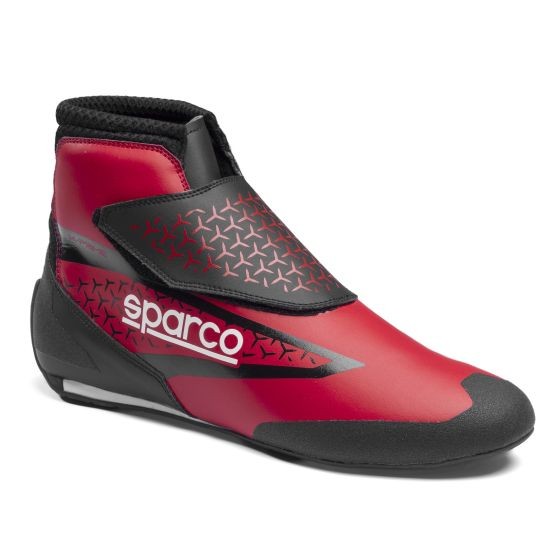 Red and black Sparco K-Prime kart boots featuring a sleek design, a Velcro strap, and a lightweight construction, sized UK 6.5 / Eur 40.