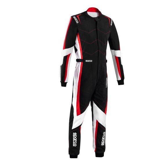 Black and red Sparco Kerb Advanced Kart Suit in size S, featuring a sleek design with white accents and a zip-up front, made from durable, lightweight material for optimal performance.