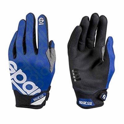 Blue Sparco Meca 3 gloves in size 11, featuring a mix of blue and black material, reinforced palms, and a snug fit for enhanced grip and comfort.