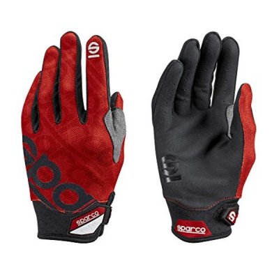 Red and black Sparco Meca 3 gloves in size XL, featuring a sleek design, reinforced fingertips, and a breathable material for enhanced grip and comfort.