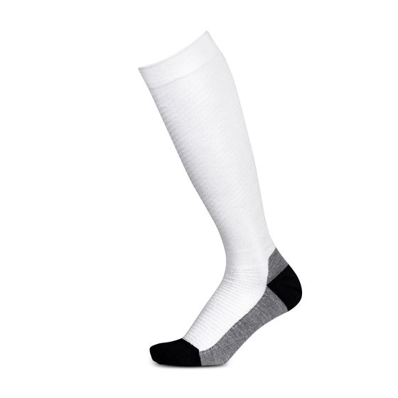 Sparco RW-10 socks in large size, featuring a white body, grey heel and toe sections, and a knee-high design made from breathable material for comfort.