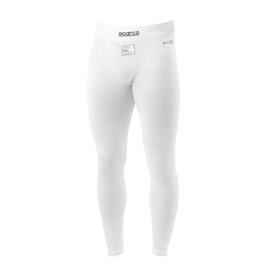 White long johns made of soft material, featuring an elastic waistband with the Sparco logo, designed for comfort and warmth, size small.