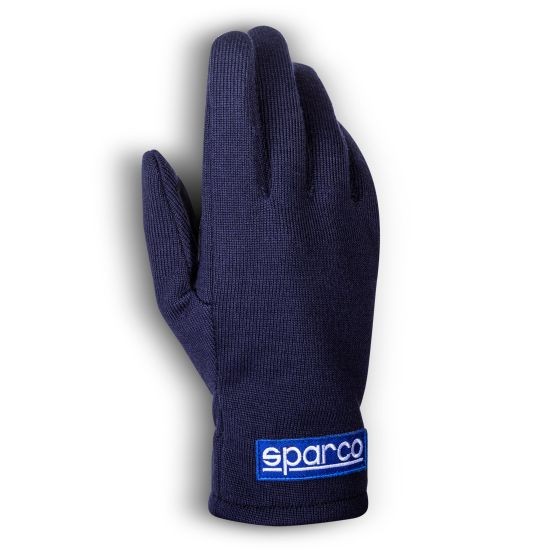 Navy blue Sparco Sportdrive gloves made of breathable material, featuring a snug fit and a prominent blue logo on the wrist for enhanced grip and comfort.