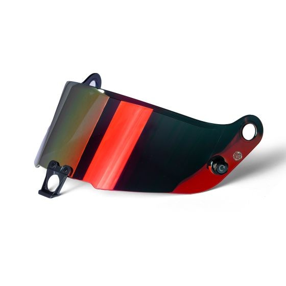 Sparco Visors for Stealth Helmets in iridium red, featuring a sleek, curved design with a reflective finish and mounting points on either side for easy attachment.