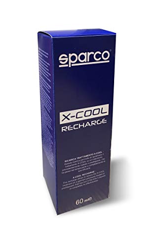 Blue box packaging for Sparco X-COOL RECHARGE, featuring white text and logo, designed for Nomex underwear treatment, 60 ml size.