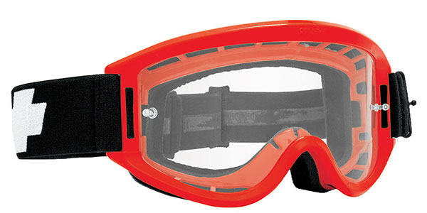 Red Spy BREAKAWAY MX men's sunglasses feature a sturdy frame, clear lens, and a black adjustable strap with a white cross design, ideal for sports and outdoor activities.