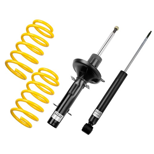 ST Suspension Sport Suspension Kit featuring yellow coil springs, black shock absorbers, and a sleek design, lowering front by 30mm and rear by 20mm for enhanced performance.