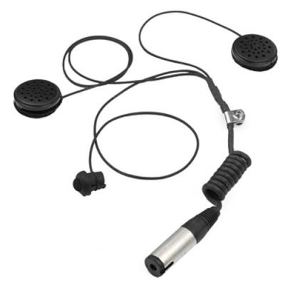 Stilo Replacement Trophy Intercom Kit features two black speakers, a coiled cable, and a silver connector, designed for full face helmets with a durable, flexible material.