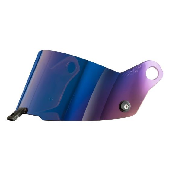 Iridium blue visor for Stilo ST5 FN ABP helmets, featuring a dark smoke tint, sleek curved design, and a mounting hole with a button for secure attachment.
