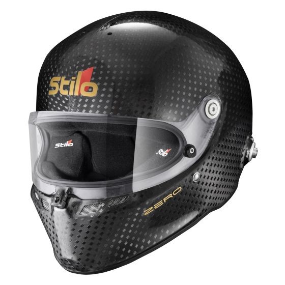 Stilo ST6 FN Zero ABP Carbon Helmet in sleek black carbon fiber with a transparent visor, featuring the Stilo logo in red and a snug interior for size S (56cm).