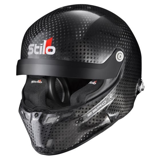 Stilo ST6 R Zero Carbon Rally Helmet in sleek black carbon fiber with a matte finish, featuring a visor, ventilation holes, and size XXL (63cm) for optimal fit.