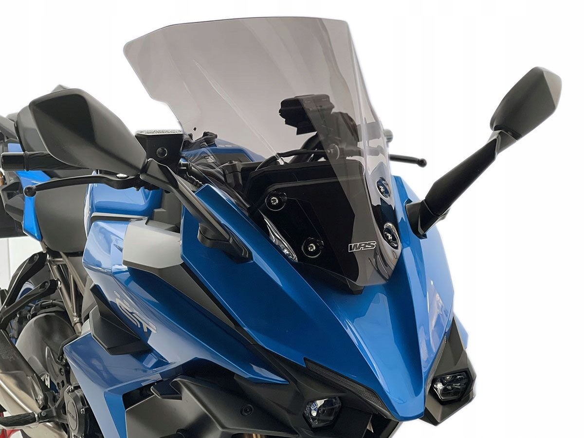 Dark smoked touring windshield for Suzuki GSX-S1000GT, made of durable material, featuring a sleek design that enhances aerodynamics and style.