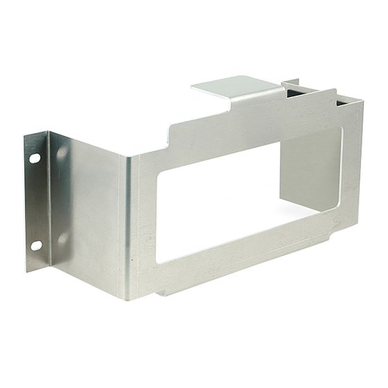 Silver metal battery mounting bracket with a rectangular cutout, designed for Andrena 12V15/20/25AH-SC batteries, featuring two mounting holes on the sides.