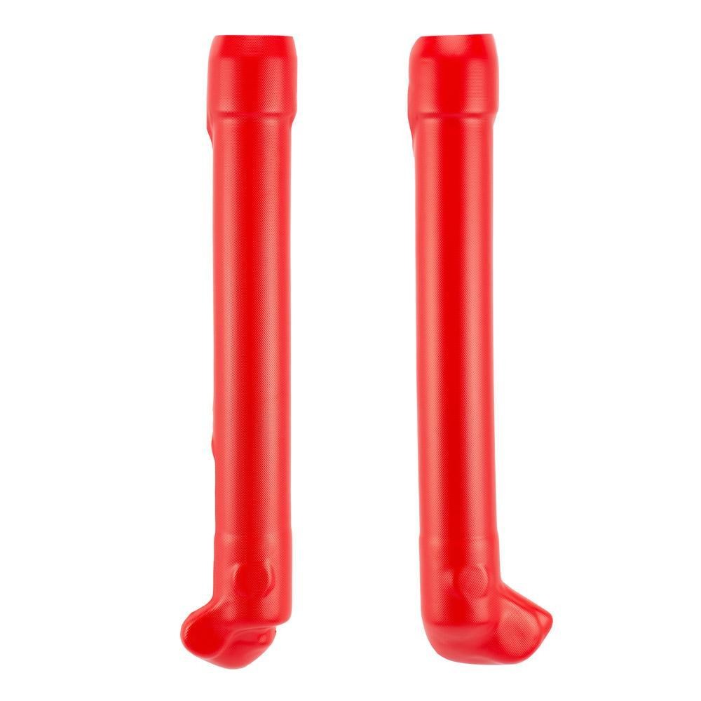 Bright factory red plastic fork guards designed for Beta Evo models 125/200/250/290/300 (2009-2025), featuring a smooth finish and contoured shape for protection.