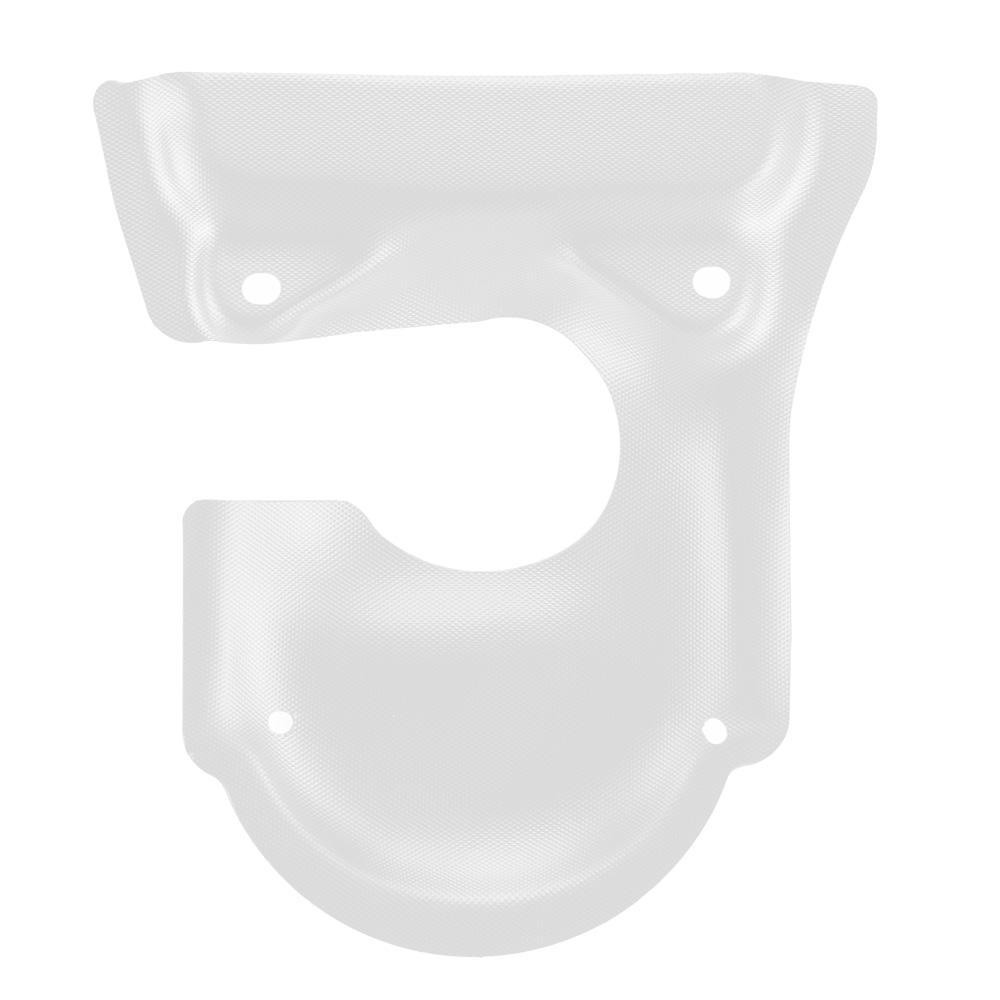 White plastic engine mud cover with a curved design, featuring mounting holes, designed for Beta Evo 125/200/250/300 models from 2009 to 2025.