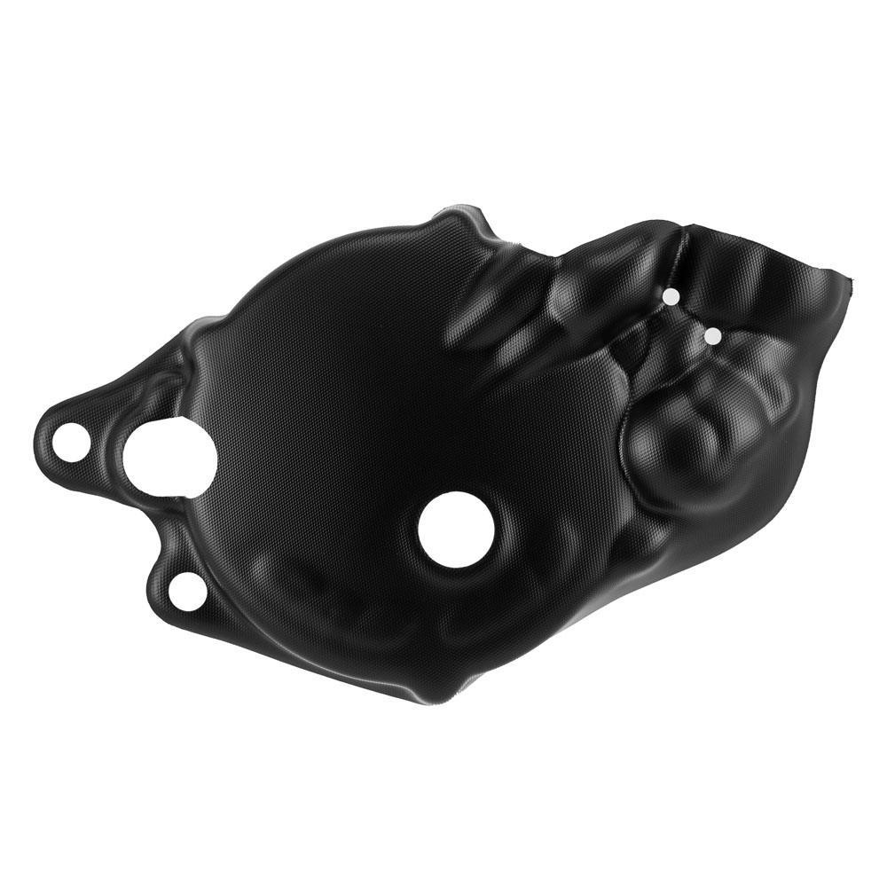 Apico clutch and water pump cover in factory black, featuring a textured surface, cutouts for mounting, and a circular opening for the gas gas TXT/TXT Pro/Racing models from 2002-2016.