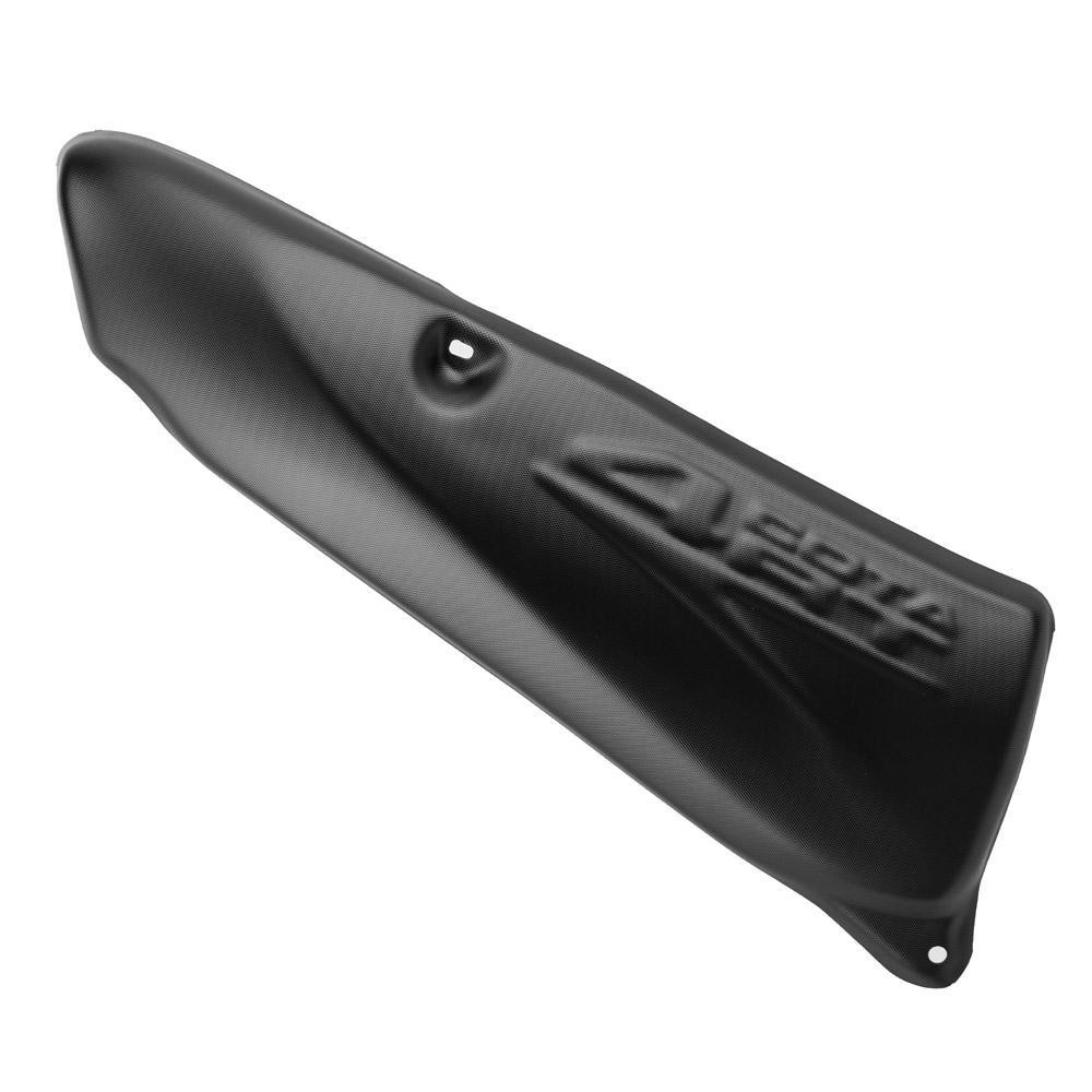 Black Apico silencer cover for Montesa 4RT (2005-2008) featuring a textured finish and embossed logo, designed for durability and a sleek appearance.
