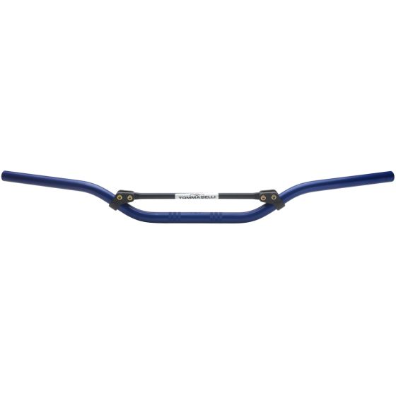 Tommaselli Low Bend handlebars in a vibrant blue color, made of avional material, featuring a low bend design with black accents and mounting points.