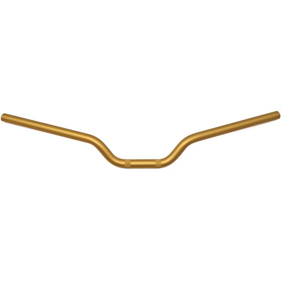 Gold low bend handlebars made from avional material, featuring a smooth finish and a distinctive curved design for enhanced grip and control.