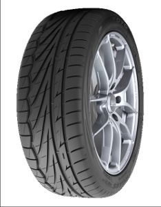 Toyo Proxes TR1 tire in size 195/45 R15 with a sleek black tread pattern, featuring a rim protection ridge and mounted on a silver alloy wheel.