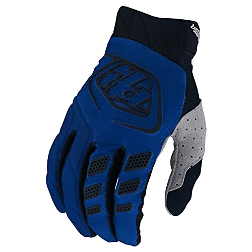 Blue Troy Lee Designs Revox motocross gloves in size small, featuring a textured grip, breathable mesh, and padded knuckles for enhanced protection and comfort.