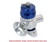 Blue aluminum dual port blow-off valve with a shiny silver outlet, featuring a top adjustment screw and a mounting bracket for Mazda/Subaru vehicles.
