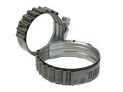Stainless steel turbo seal tension clamps in a metallic finish, featuring a ribbed design for grip, sized 3.500 to 4.375 inches, ideal for turbocharger applications.