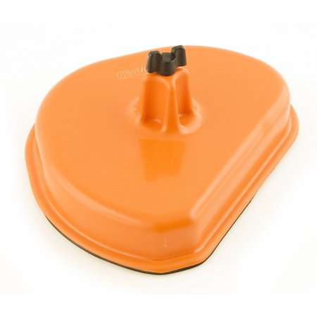 Bright orange air filter cover designed for Kawasaki KX250/450F, featuring a smooth plastic surface and a central attachment point for secure fitting.