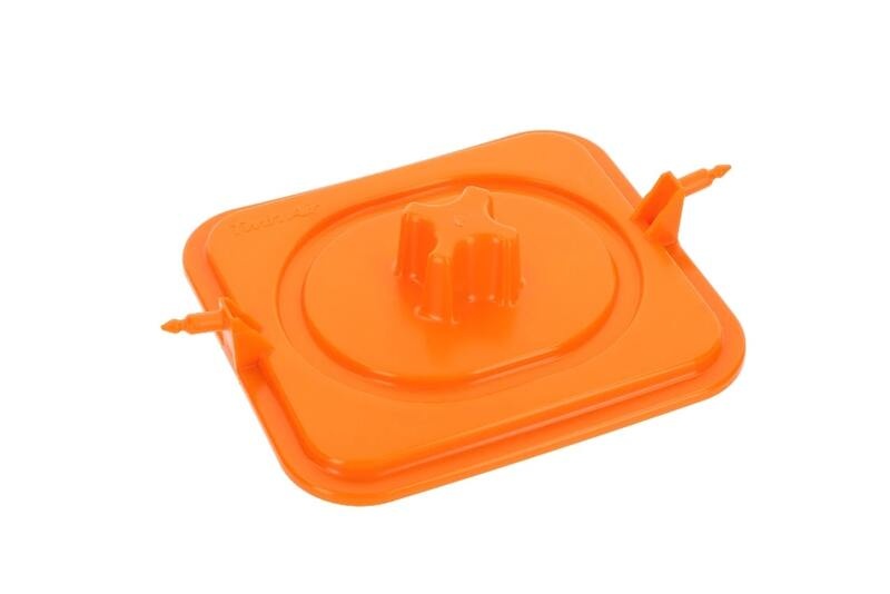 Bright orange TWIN AIR Airbox Cover, made of durable plastic, featuring a central raised knob and two side tabs for secure attachment.