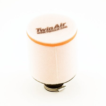 Twin Air air filter for Yamaha XT500, featuring a white foam body with an orange trim and a metal clamp at the base for secure attachment.