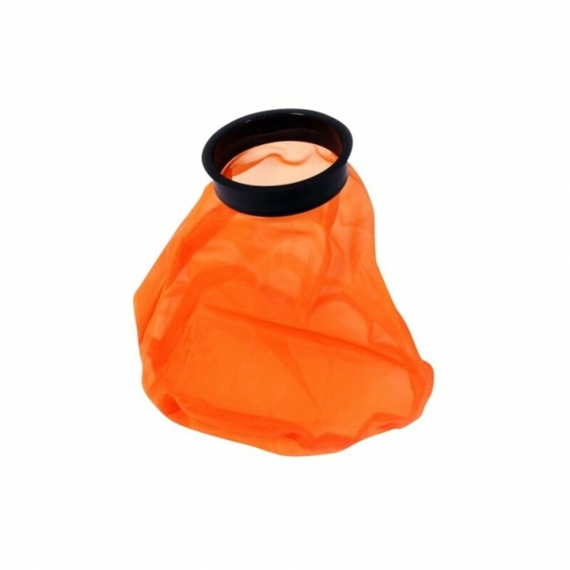 Orange nylon fuel filter with a black rubber sealing ring, designed for Yamaha YZF250/450F, WRF250/450F, and YFZ450R models from specified years.