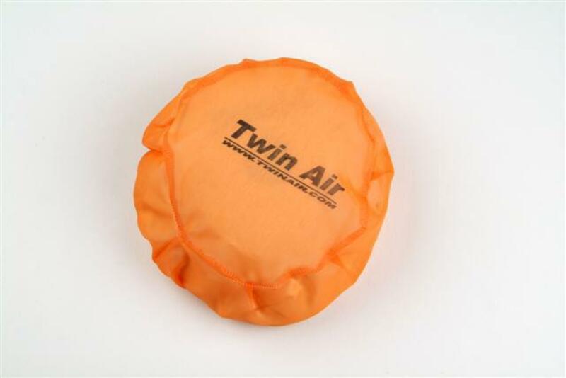 Bright orange air filter cover with a gathered edge, featuring the "Twin Air" logo prominently displayed in black, designed for Yamaha YZF250 (2019-2023) and YZF450 (2018-2022).