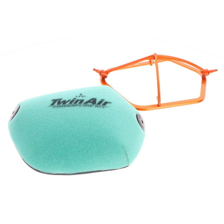 Twin Air Power Flow Kit featuring a turquoise foam air filter and an orange plastic frame, designed for KTM, Husqvarna, and Gas Gas models from 2023-2024.