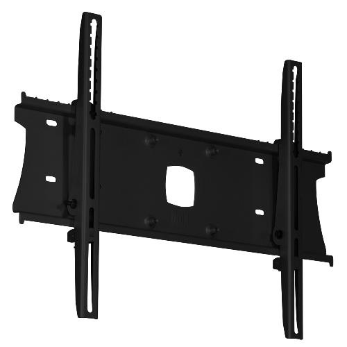 Black metal universal tilting mount with adjustable arms, designed for VESA sizes 200x200 to 600x400, featuring multiple mounting holes for easy installation.