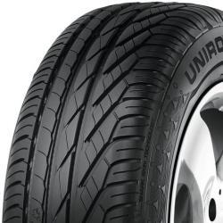 Black rubber tire with a tread pattern designed for wet conditions, labeled "Uniroyal RainExpert 3," size 225/60 R15 96Y, mounted on a shiny silver alloy wheel.