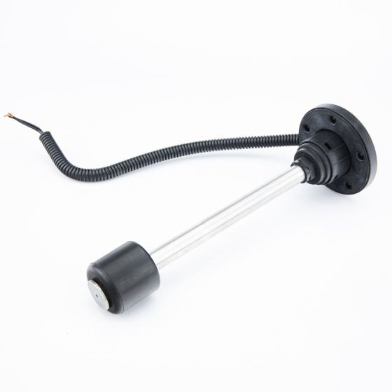 VDO Dip Tube Type Fuel Sender features a stainless steel tube, black rubber base, and a coiled wire, designed for compatibility with VDO gauges, measuring 250mm in length.