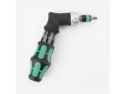 Wera 7-piece pistol grip ratchet screwdriver set featuring a black and green ergonomic handle, metal ratchet head, and interchangeable screwdriver bits stored in the handle.