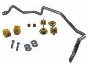 Heavy-duty adjustable swaybar in metallic silver, designed for 1999-2005 BMW 3 Series E46 (excluding M3), with yellow bushings and mounting hardware included.