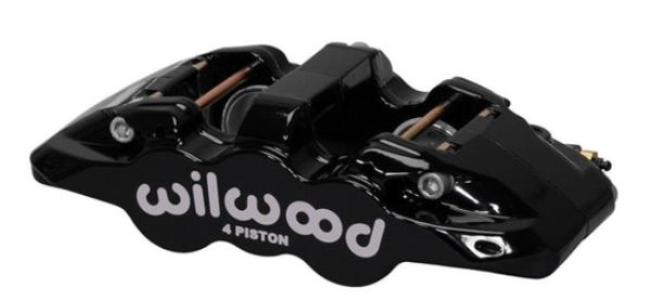 Black aluminum Wilwood 120-14004-BK Aero4 radial mount caliper featuring a sleek design, four pistons, and prominent white "Wilwood" branding on the side.