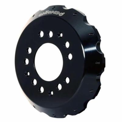 Wilwood 170-9321 front brake hat features a black anodized finish, 2.01-inch offset, flared bell design, and multiple drilled holes for lightweight performance.