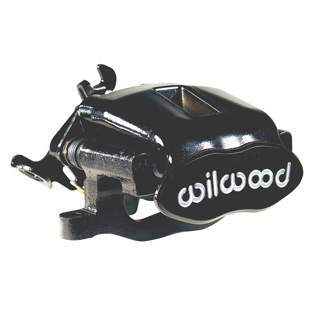 Black Wilwood 120-9809-BK combo parking brake left caliper features a sleek design, durable metal construction, and prominent Wilwood branding on the side.