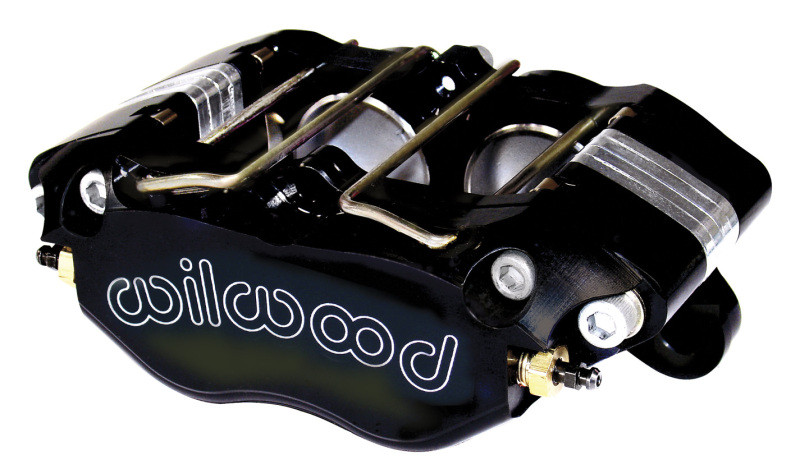 5.25-inch Wilwood Dynapro brake caliper features black aluminum housing, silver pistons, and metal mounting brackets, designed for 1.25-inch discs.