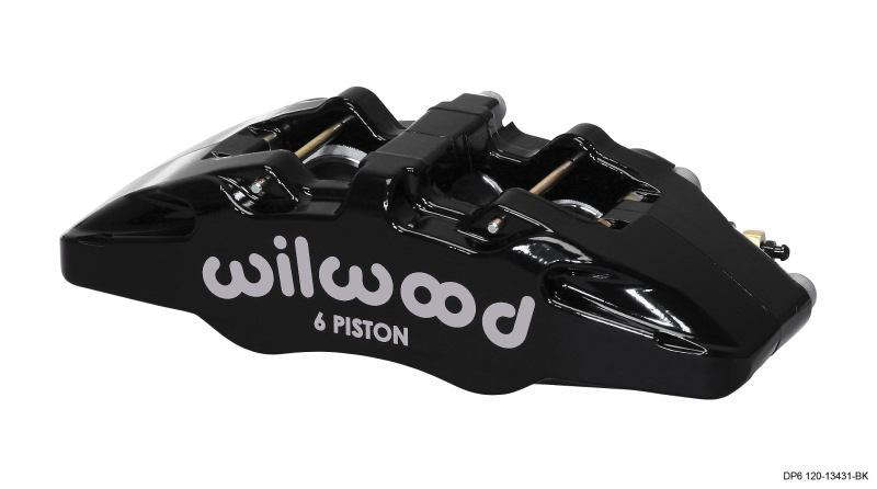 Black forged aluminum brake caliper with "Wilwood" branding, featuring a 6-piston design, suitable for 5.25 in. mount and 0.38 in. rotor.