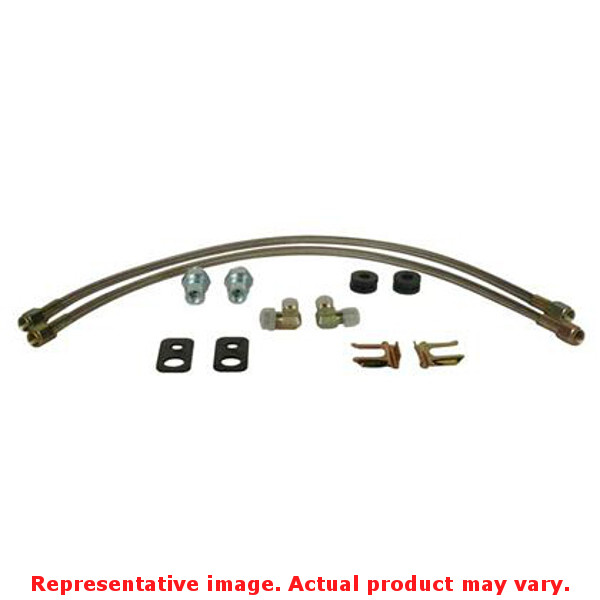 Wilwood 220-7009 Flexline Front Brake Line Kit featuring two flexible brake lines with brass fittings, mounting brackets, and rubber grommets, designed for 99-03 WRX Subaru models.