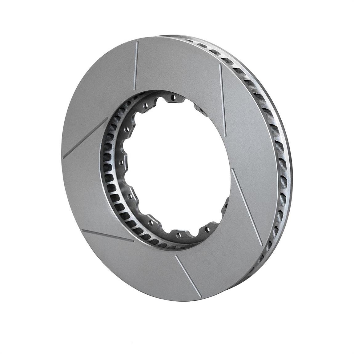 Wilwood 160-3314-B GT 48 Curved Vane Spec 37 Iron Rotor features a sleek gray finish, 12.72-inch diameter, and curved vanes for enhanced cooling and performance.